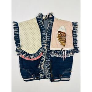 Handmade Western Denim Appliqué and Fringe Vest Repurposed